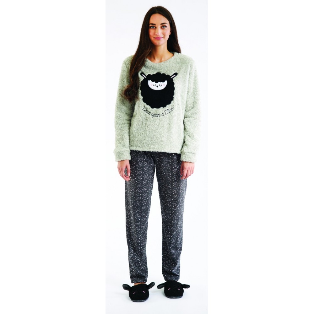 Women's Pajamas or Home Wear with Plush Shirts and Long Pants Jersey (Grey)