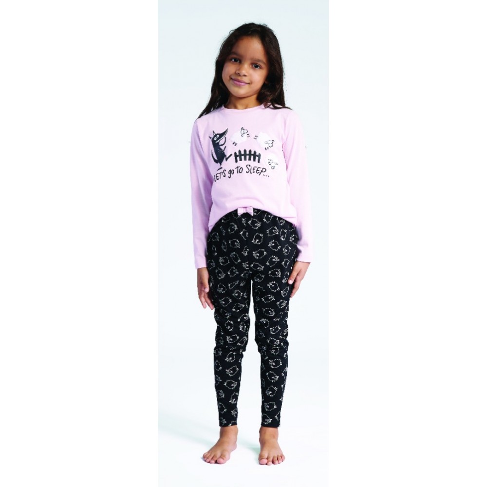 Pajamas for girls with long pants Zelena (pink and black)