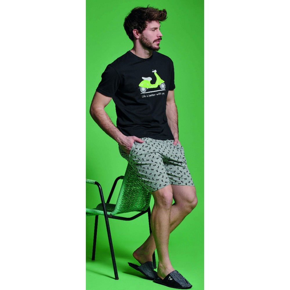 Men's pajamas with shorts Kenny (Black/Grey)