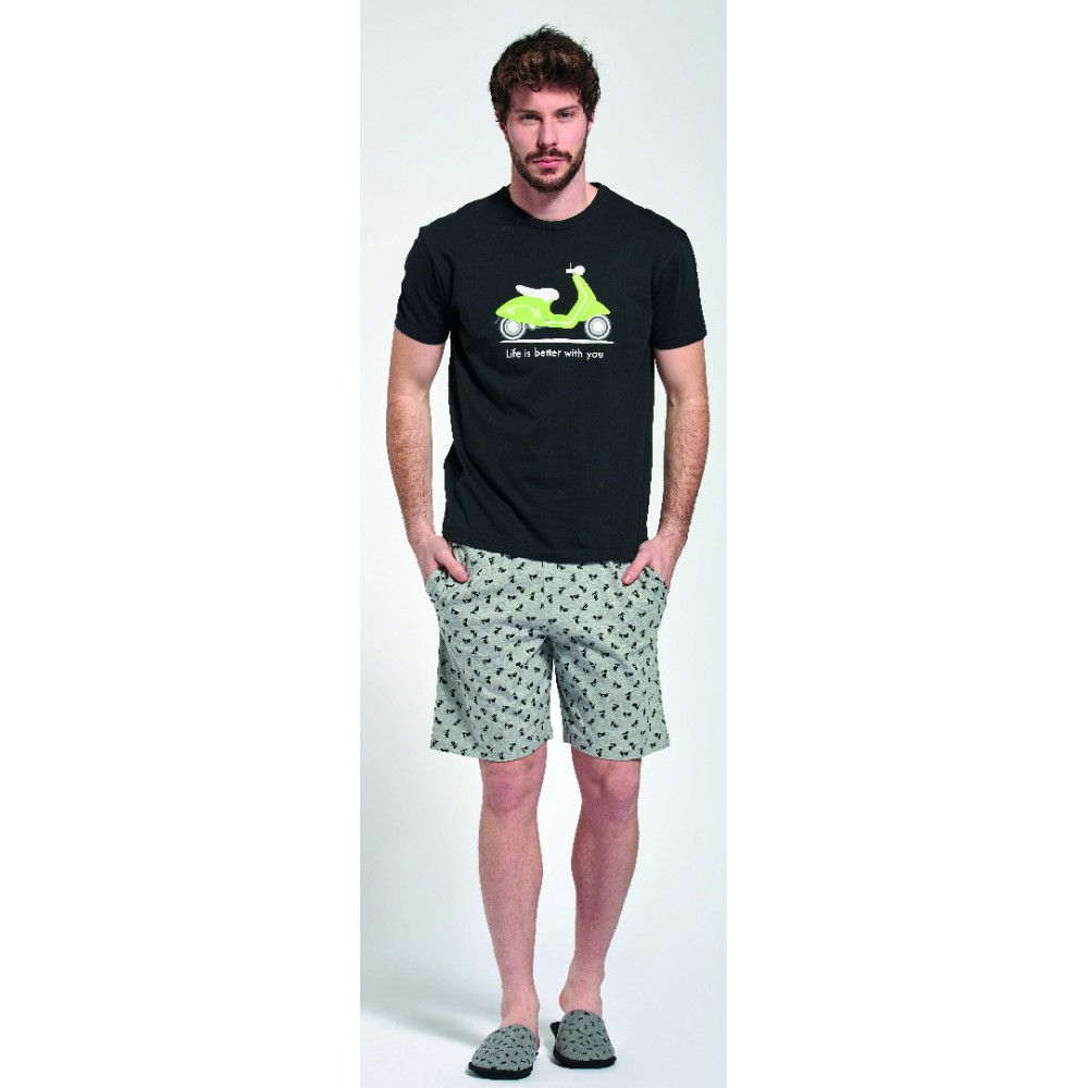 Men's pajamas with shorts Kenny (Black/Grey)