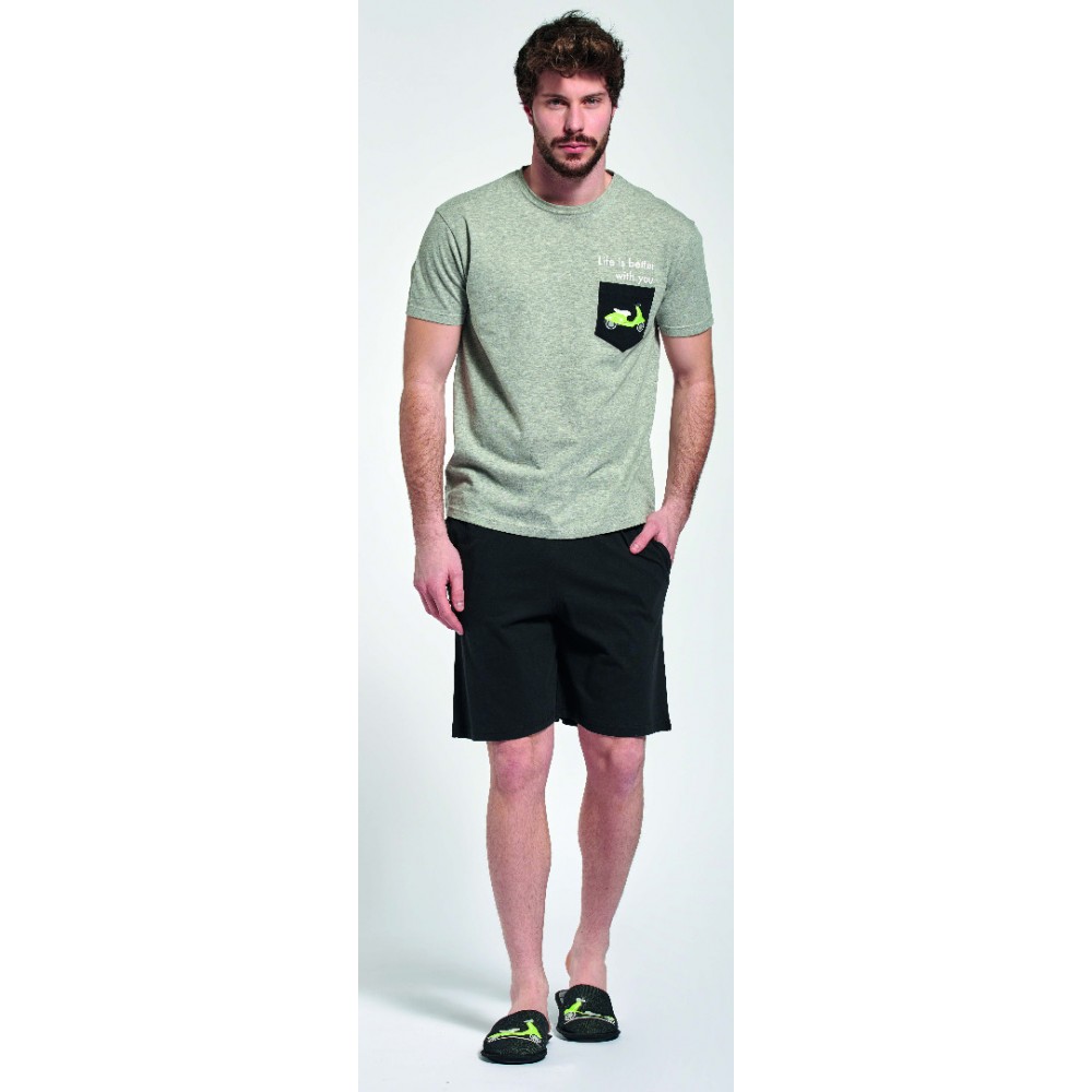 Men's pajamas with shorts Kenny  (Grey/Black)