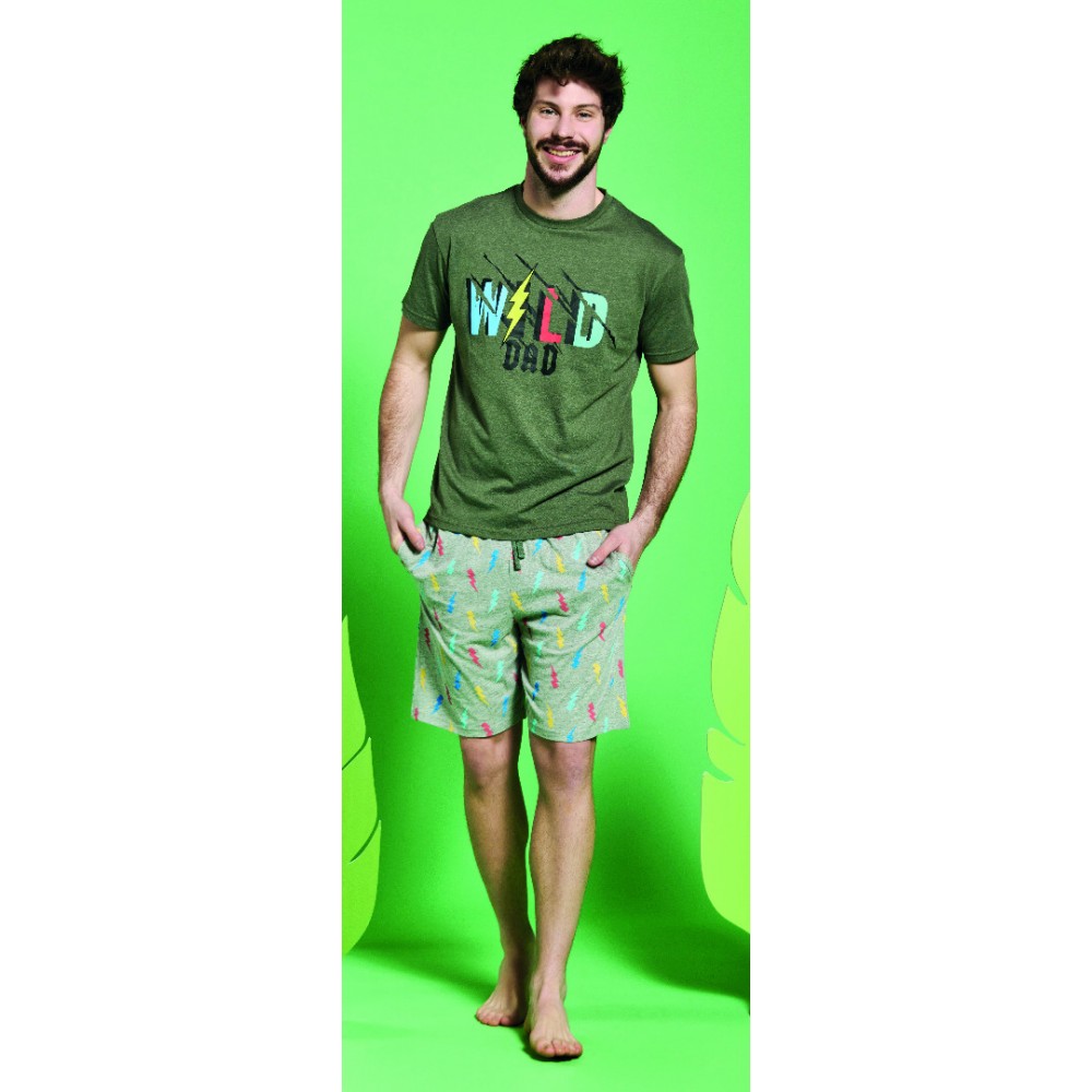 Men's pajamas with shorts  Leroy (Green/Grey)