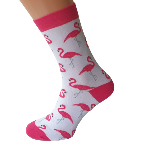 204 Sieviešu kokvilnas zeķes ar dizainu "Flamingo"