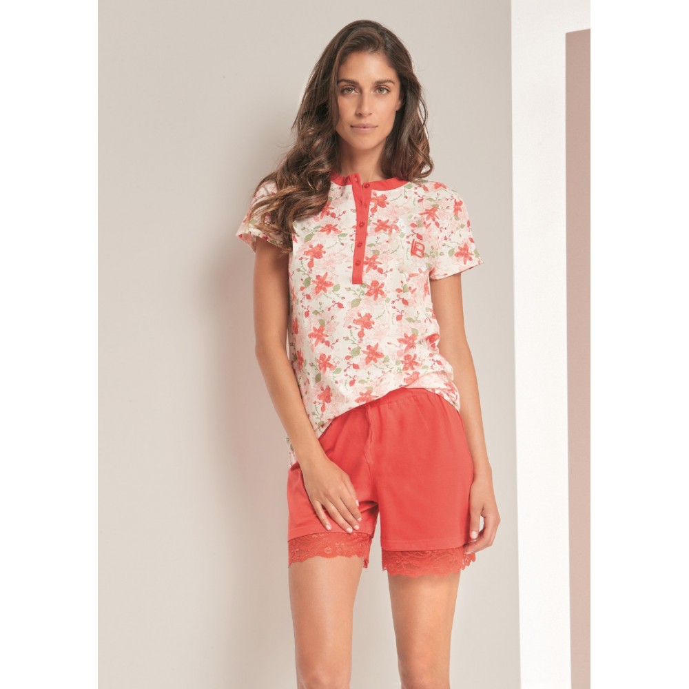 Women's pajamas with shorts LAURA BIAGIOTTI Blossom (Coral)
