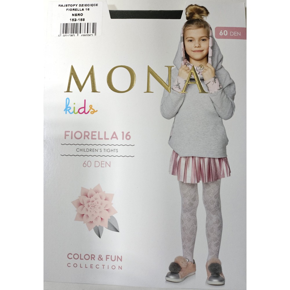 Girls tights 60 den with 3D pattern Fiorella 16 (MONA) (Nero)