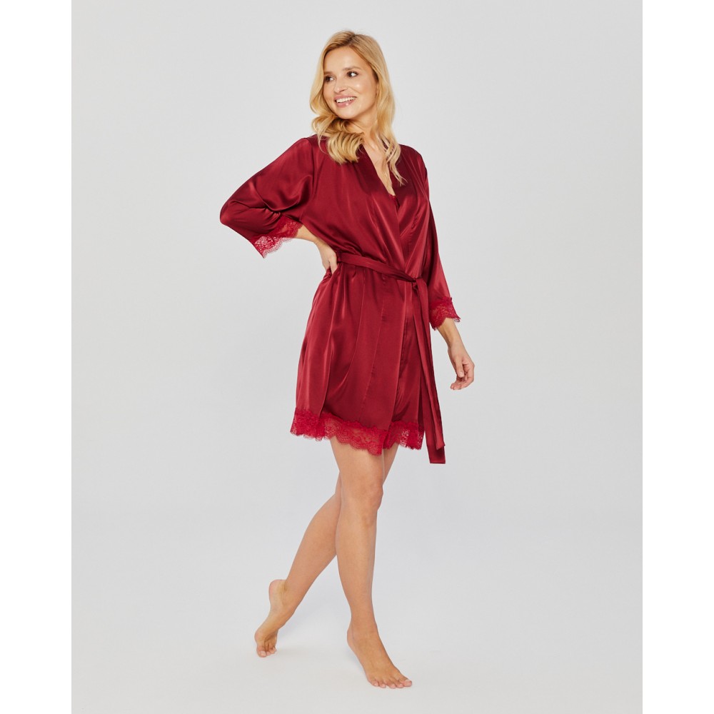 Women's bathrobe Mona Satin (burgundy)