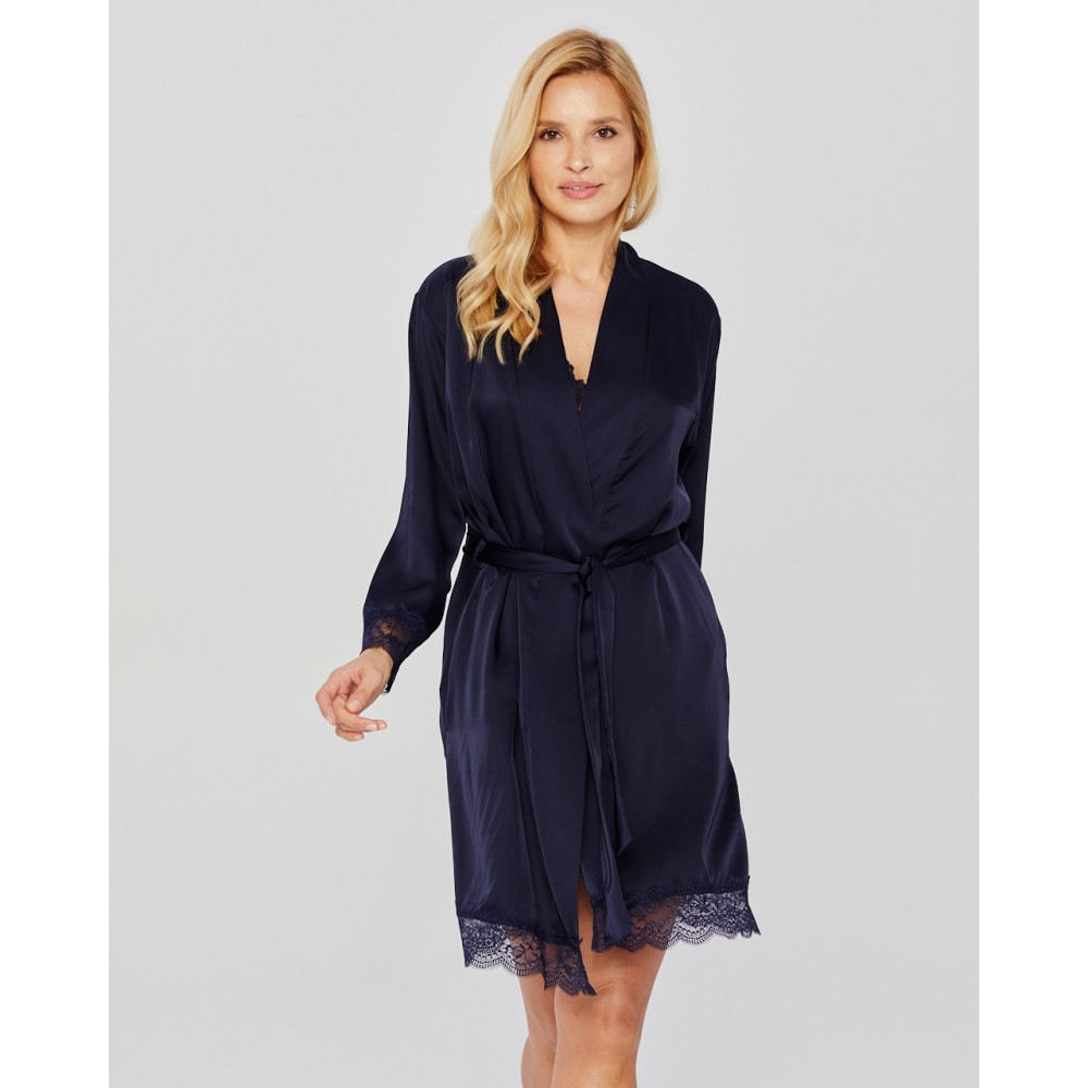 Women's bathrobe Mona Satin (navy)