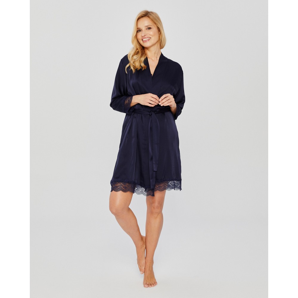 Women's bathrobe Mona Satin (navy)