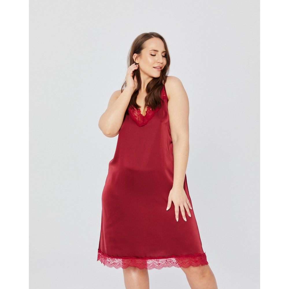 Women's nightdress Mona Satin (Burgundy), large sizes