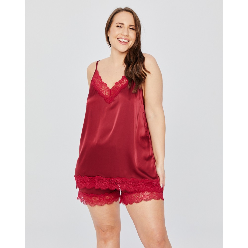 Women's pajamas with shorts Mona Satin (Burgundy), large sizes