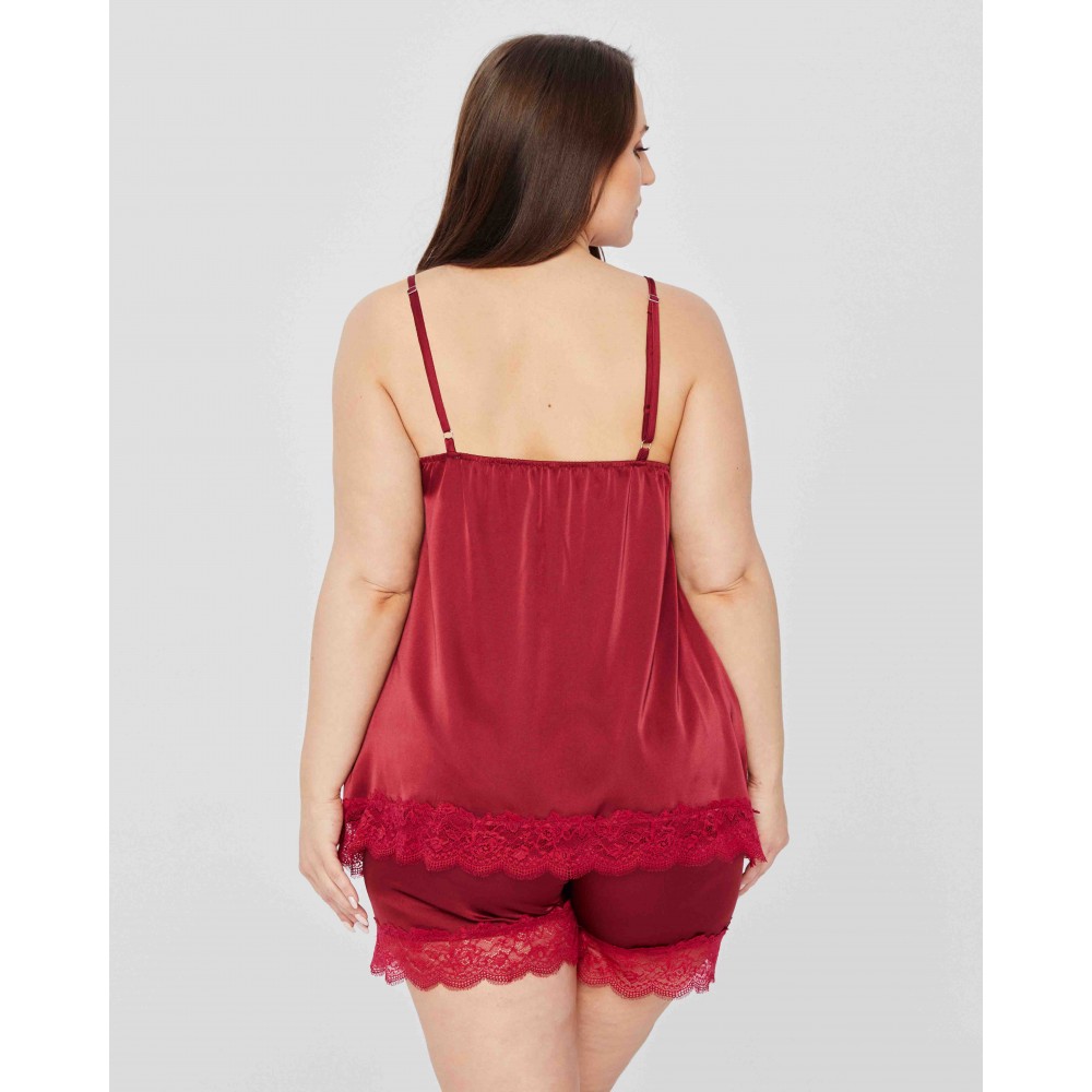 Women's pajamas with shorts Mona Satin (Burgundy), large sizes