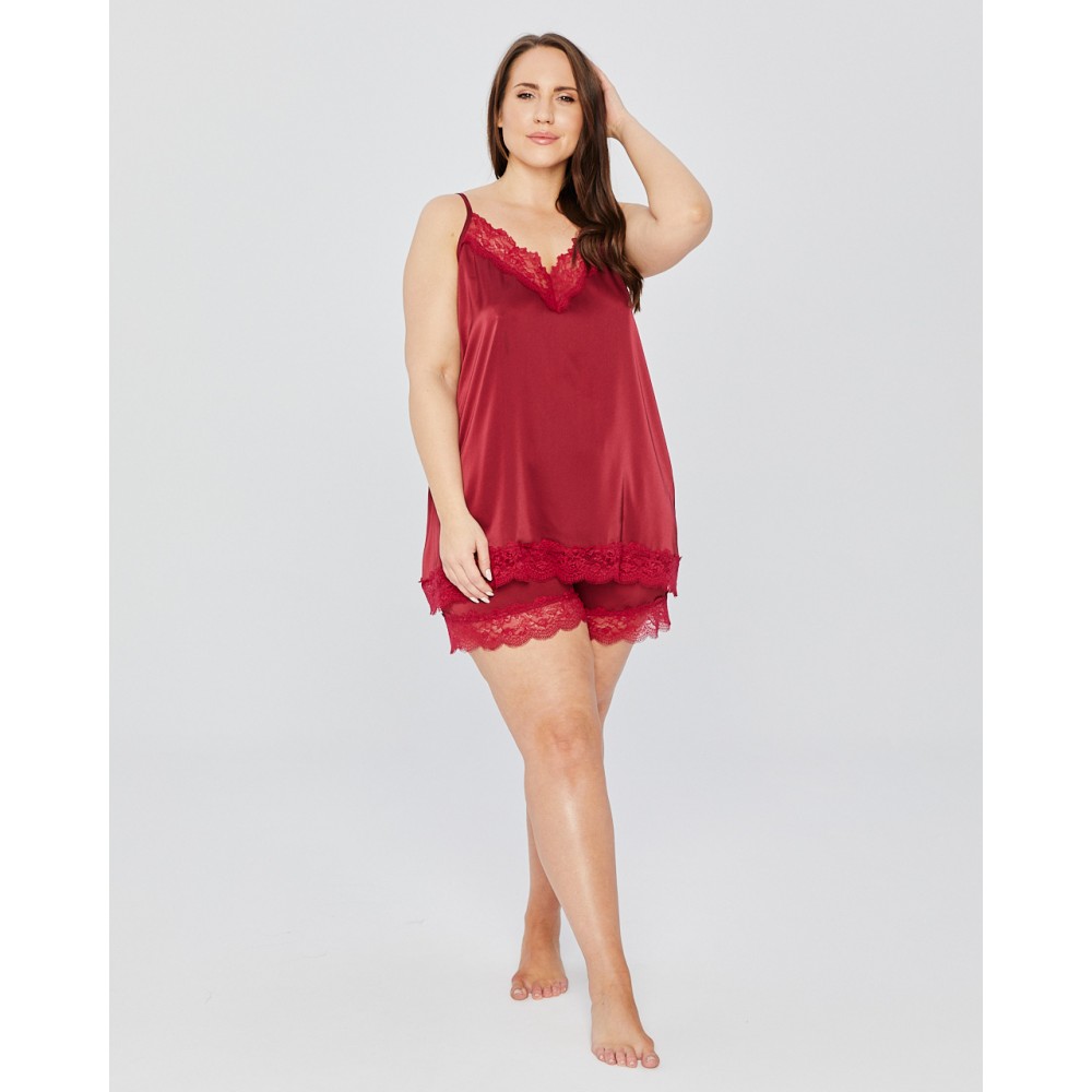 Women's pajamas with shorts Mona Satin (Burgundy), large sizes