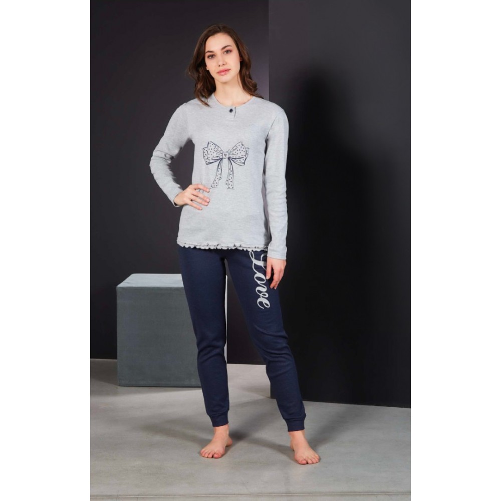 Women's pajamas with long pants Flavia (grey and blue)