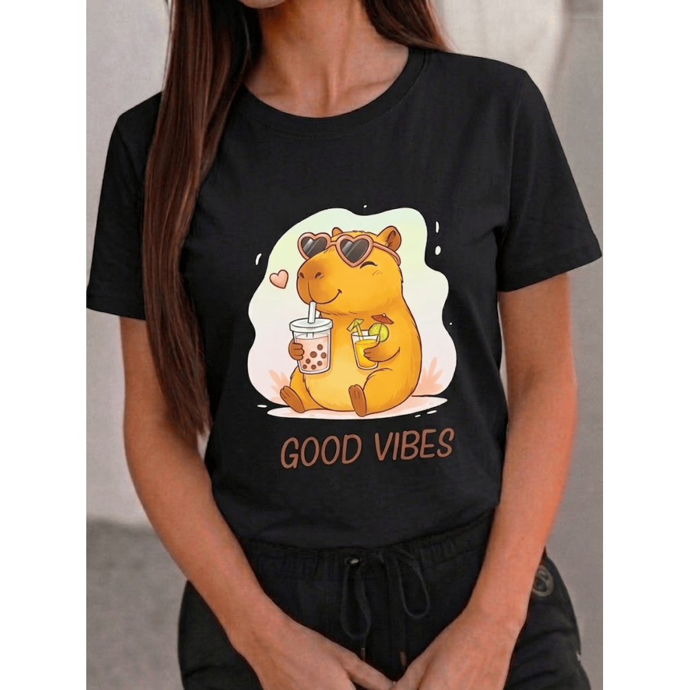 Women's T-shirt "Capybara Vibes" TT049 (Black)