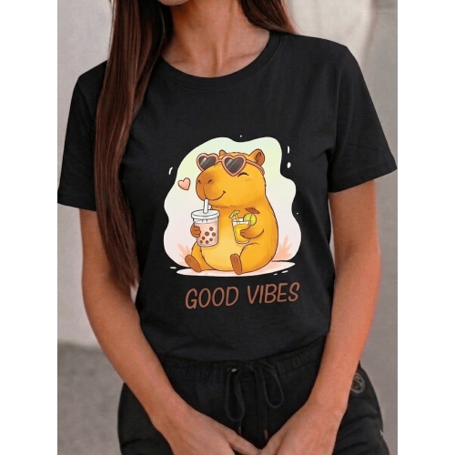 Women's T-shirt "Capybara Vibes" TT049 (Black)