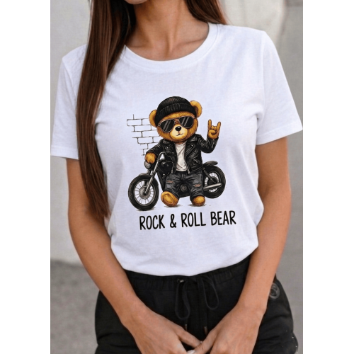 Women's T-shirt "Rock & Roll Bear" TT052 (White)