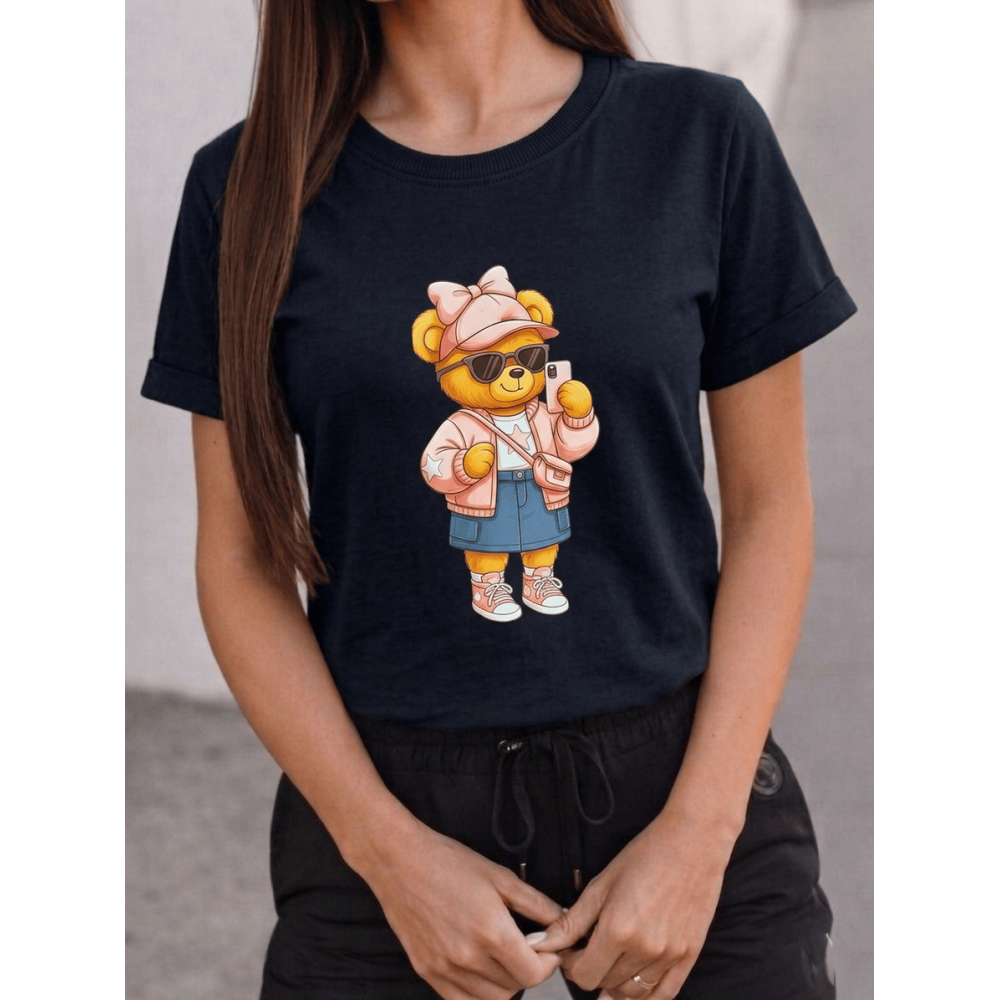 Women's T-shirt "Bear With a Bow" TT053 (Black)
