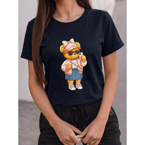 Women's T-shirt "Bear With a Bow" TT053 (Black)