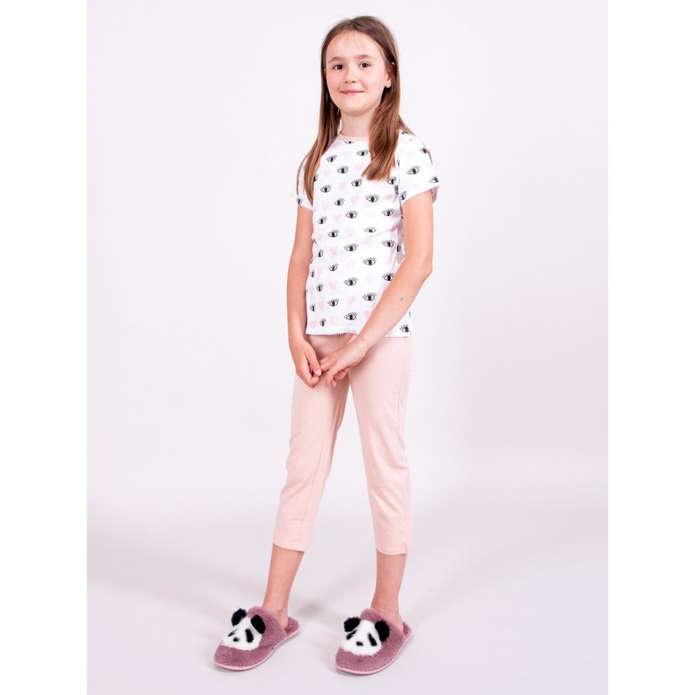 Пижама для девочек YOCLUB (Белая, розовая)