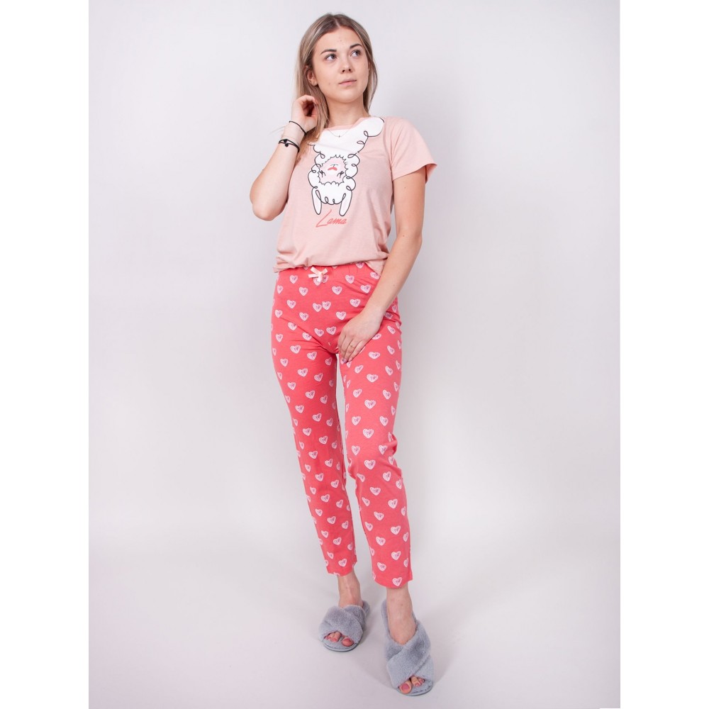 Women's pajamas with long pants YOCLUB (Pink, red)