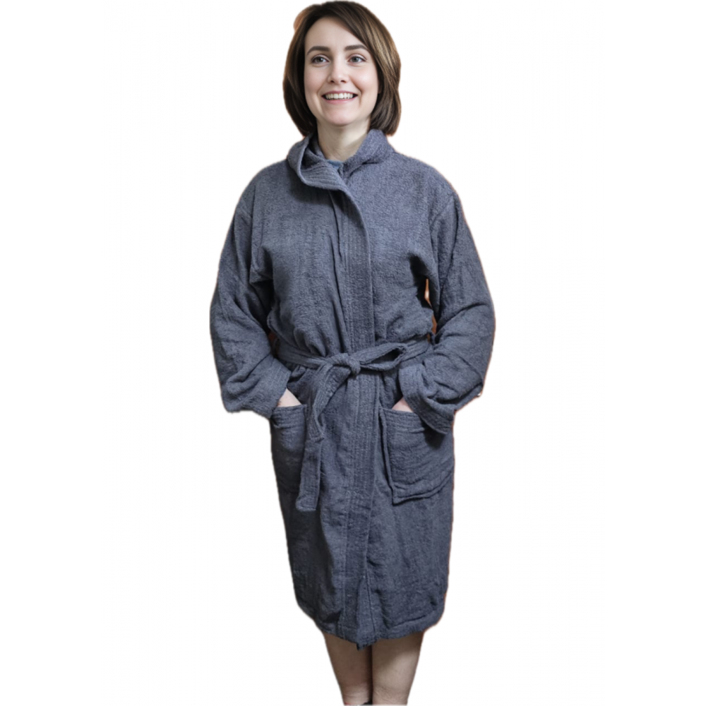 Women's or men's robe with hood (Grey)