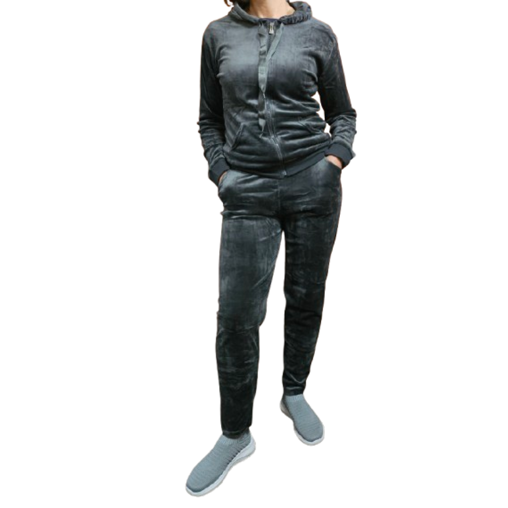 Women's Velor Jumpsuit with Hood (Grey)