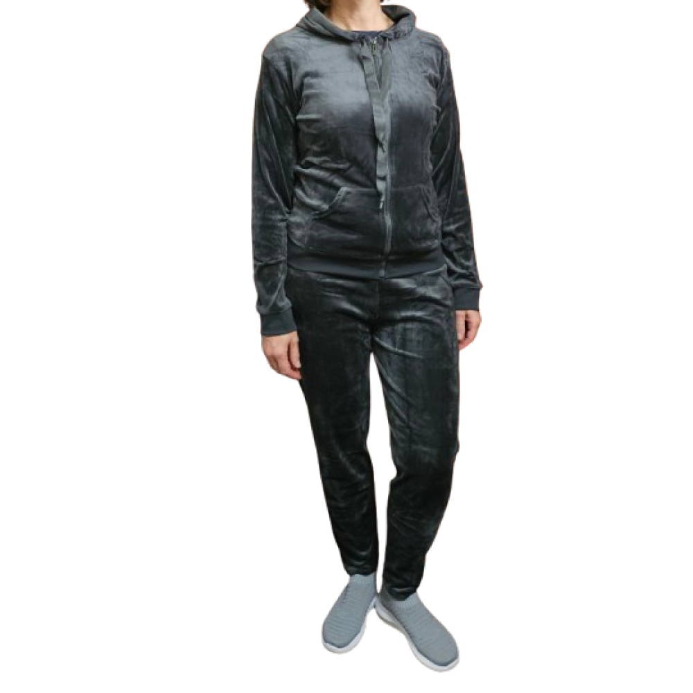 Women's Velor Jumpsuit with Hood (Grey)