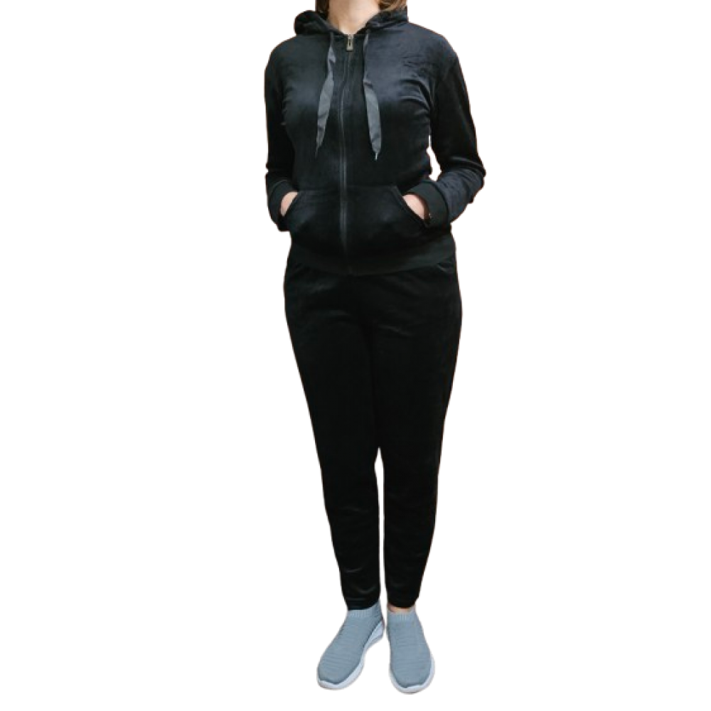 Women's Velor Jumpsuit with Hood (Black)