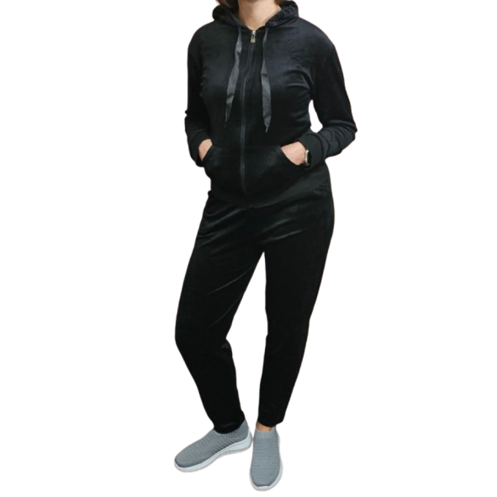 Women's Velor Jumpsuit with Hood (Black)