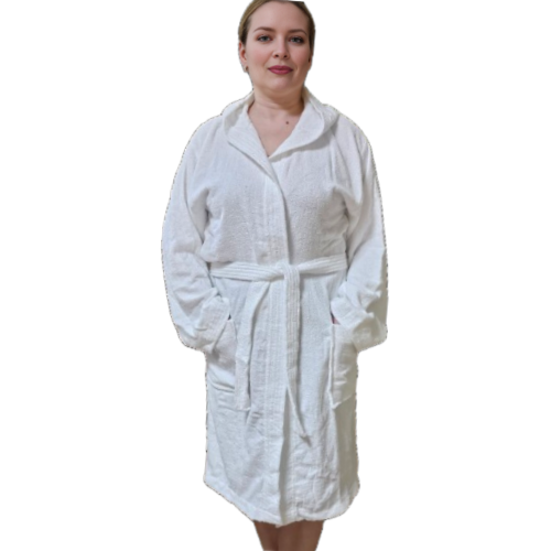 Women's or men's robe with hood (White)